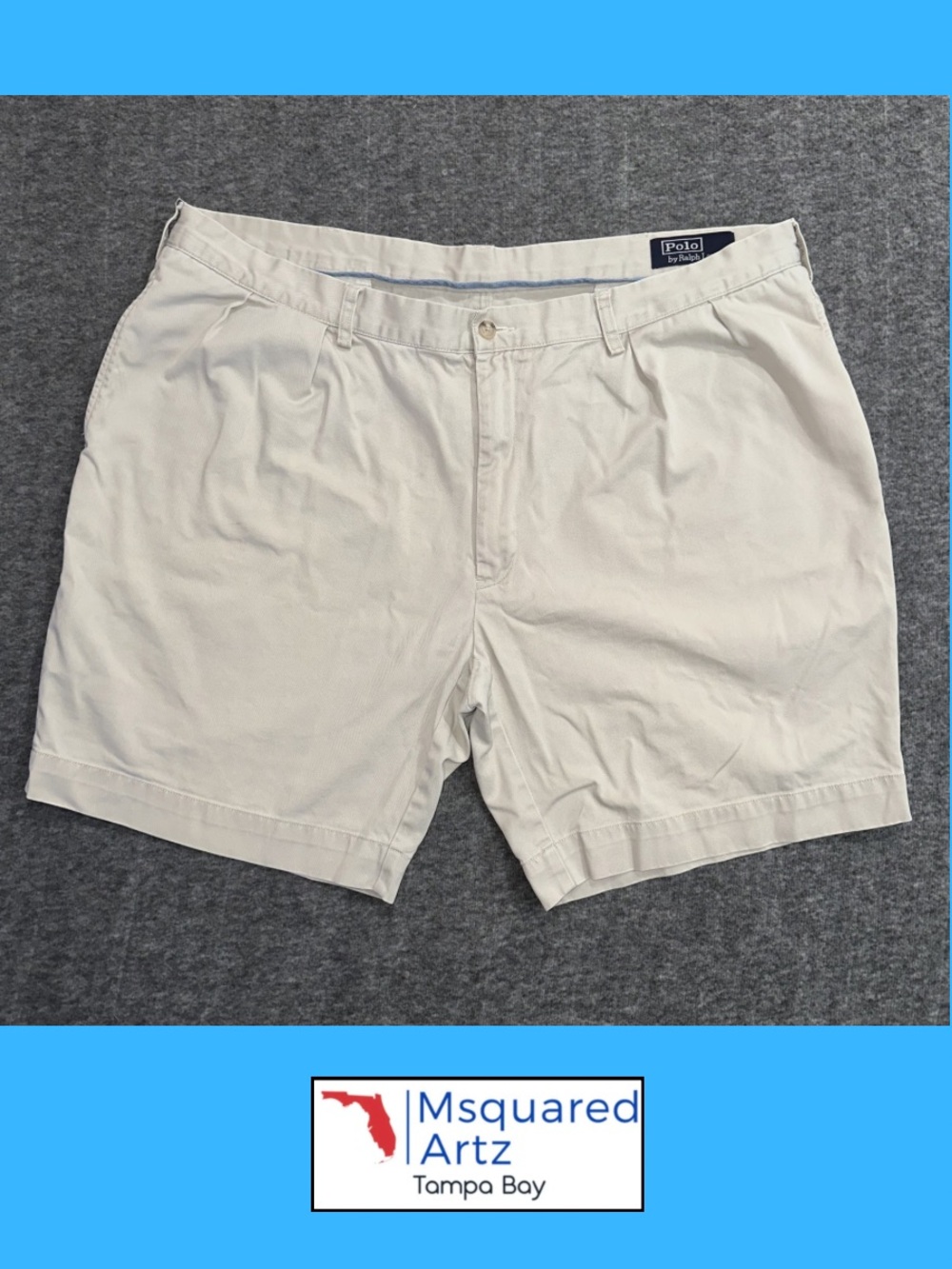 Polo Ralph Lauren Men's Chino Shorts Khaki Beige Size 42 Cotton Flat Front